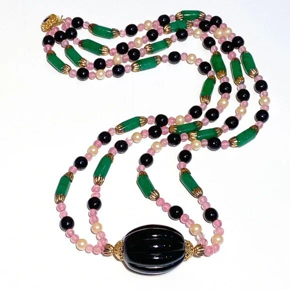 RARE! Vintage William De Lillo Beaded Double Strand Necklace